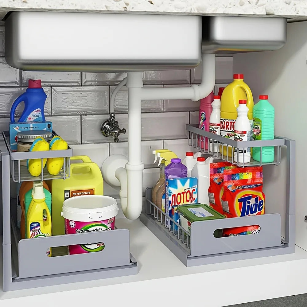 Metal Under Sink Organizer Shelf with Sliding Drawer