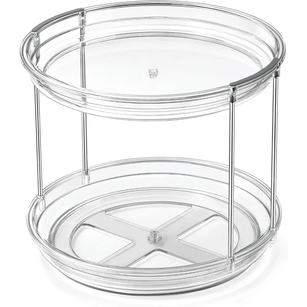 2-Tier Clear Lazy Susan Turntable Organizer for Kitchen & Bathroom
