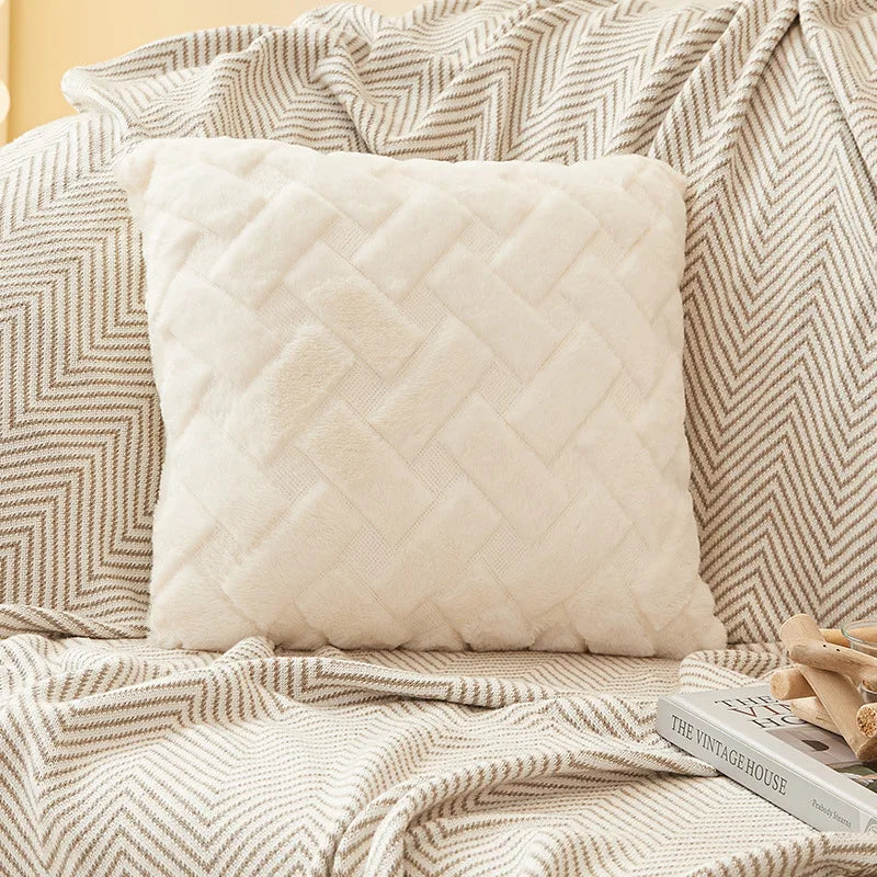 Plush Woven Throw Pillow Cover for Sofa or Bed, 45x45cm or 30x50cm