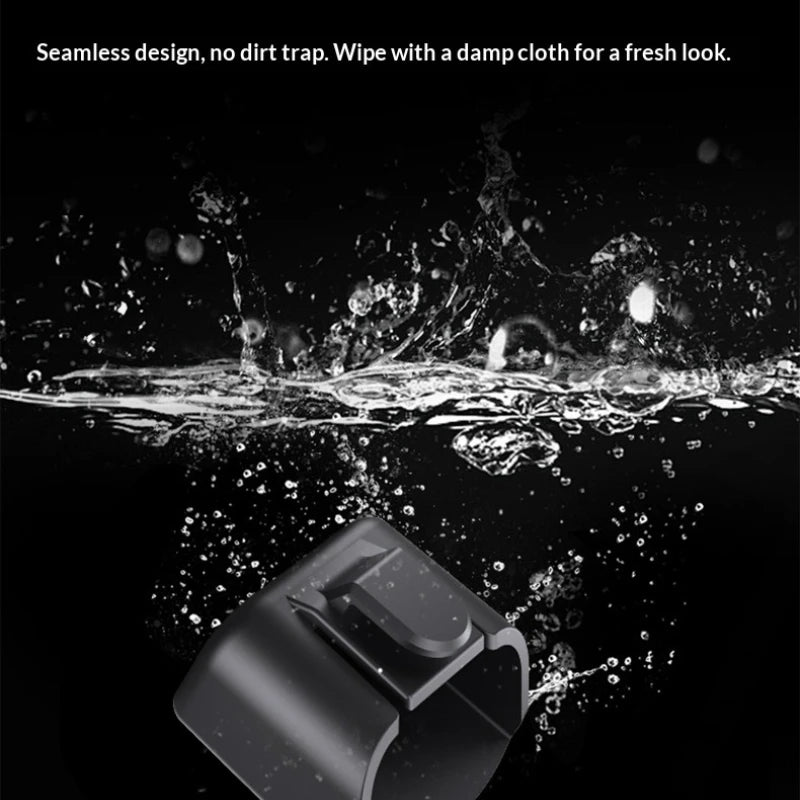 Seamless black car storage box shown with water splash effect indicating easy cleaning