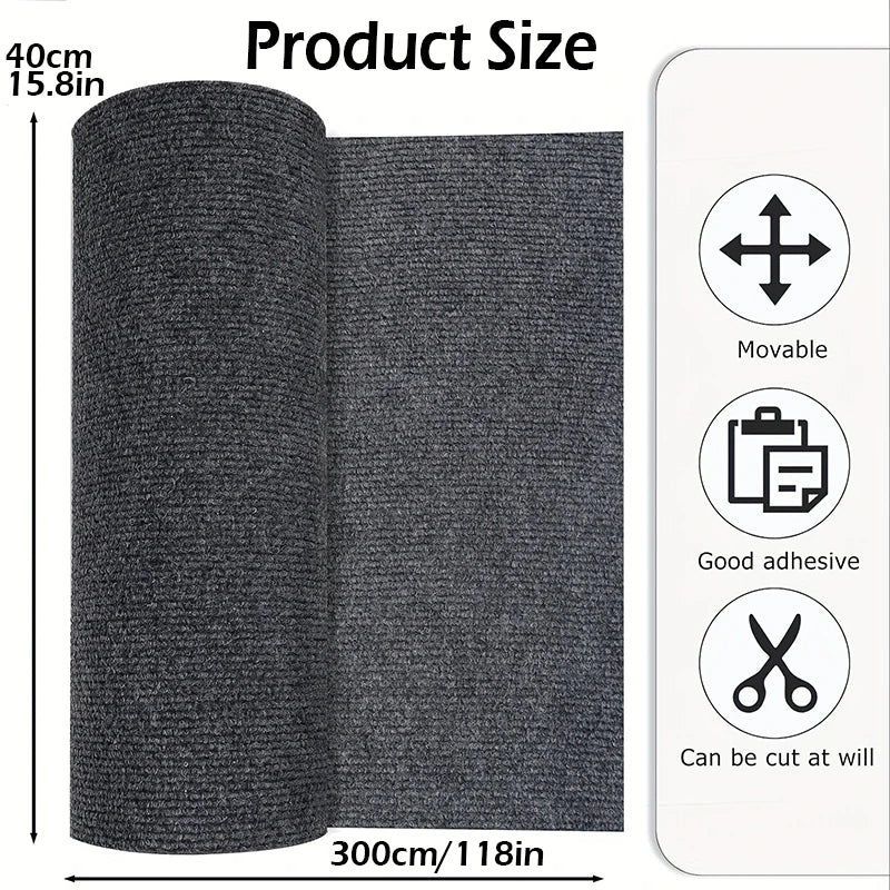 Self-Adhesive Solid Color Runner Rug for Kitchen, Bedroom, or Hallway (40cm x 3m, Easy-Cut, 100% Polyester)