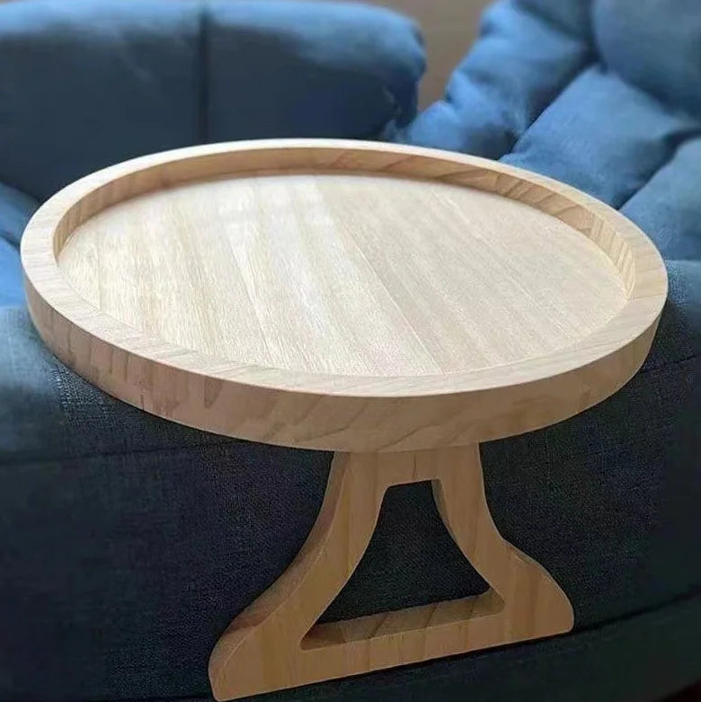 Round Bamboo Sofa Armrest Tray Table for Living Room