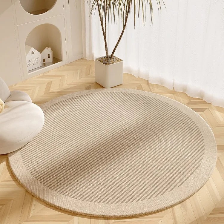 Harlow Minimalist Round Cream Rug with Black Line Pattern