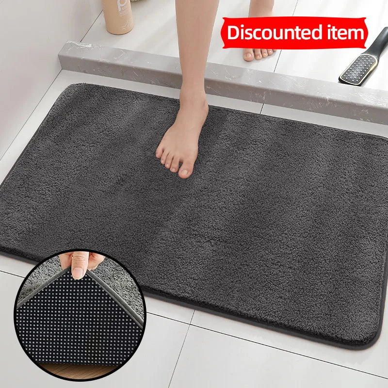 Absorbent Non-Slip Polyester Door Mat for Entryway, Bathroom, or Bedroom — Washable, Soft Pile, Solid Colors, Two Sizes