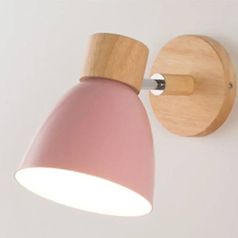 Arden Nordic Wall Sconce with Painted Iron Shade & Wood Base for Bedroom, Living Room, or Study