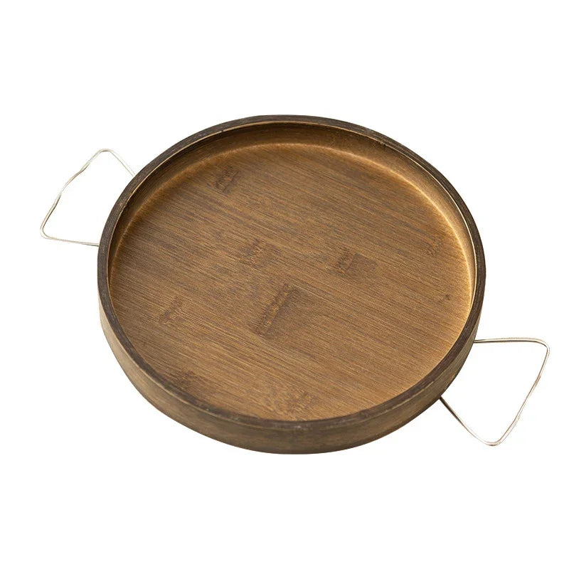 Bamboo Clip-On Sofa Armrest Tray Table for Living Room Drinks & Snacks, Round or Square, Walnut or Natural Finish