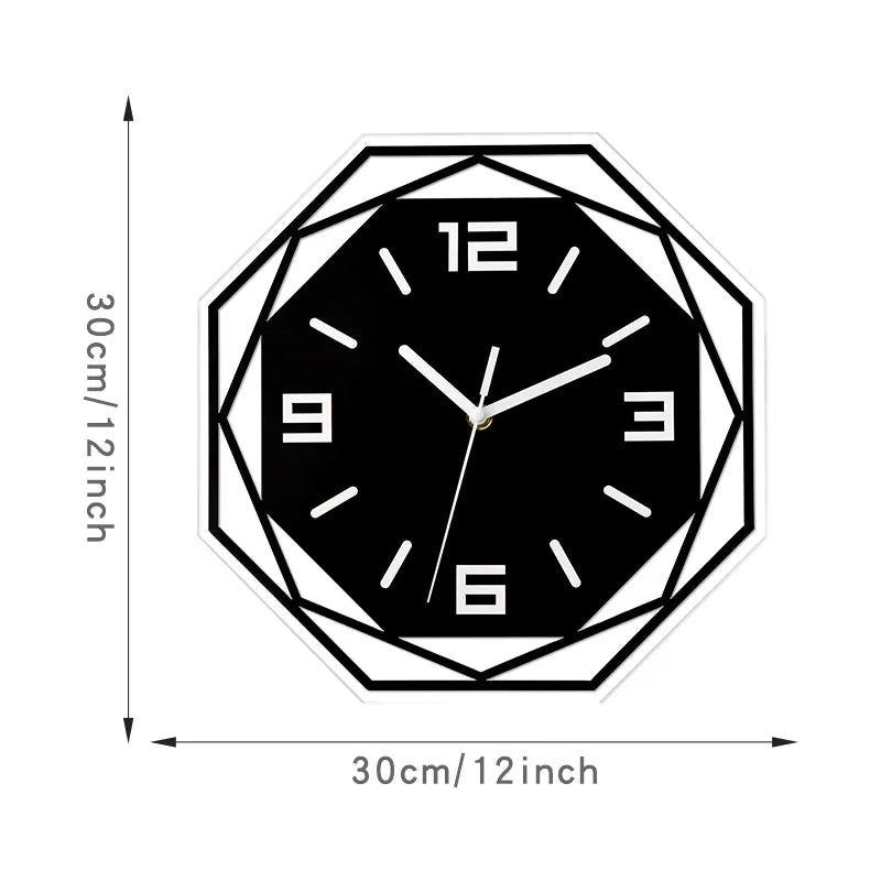Linden Geometric Wall Clock in Black, 12" Acrylic