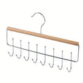 Hanging Wooden Hat & Accessory Organizer Rack with 8 Metal Hooks