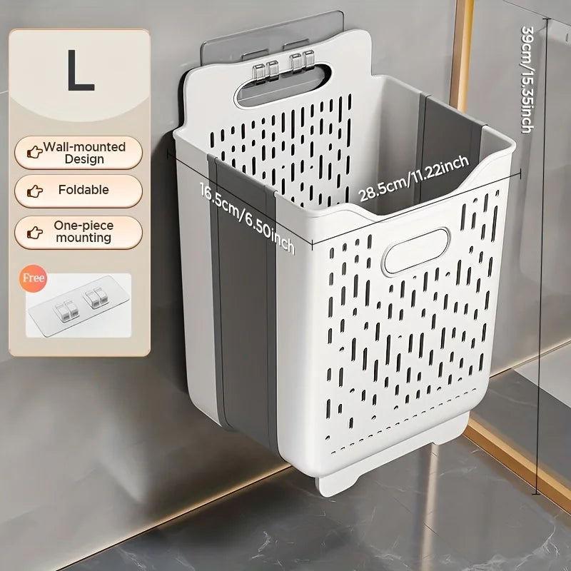 Wall-Mounted Collapsible Laundry Hamper with Handle – Large