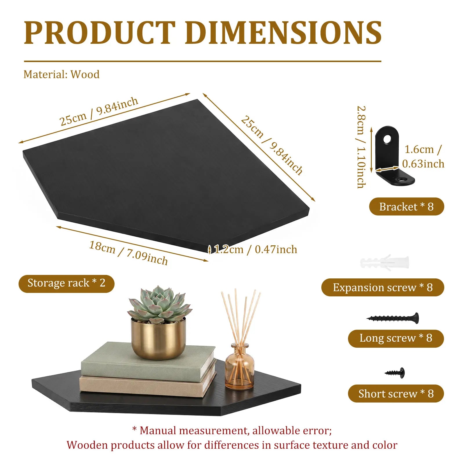 2-Piece Wooden Floating Corner Shelf Set for Kitchen, Living Room, or Bedroom