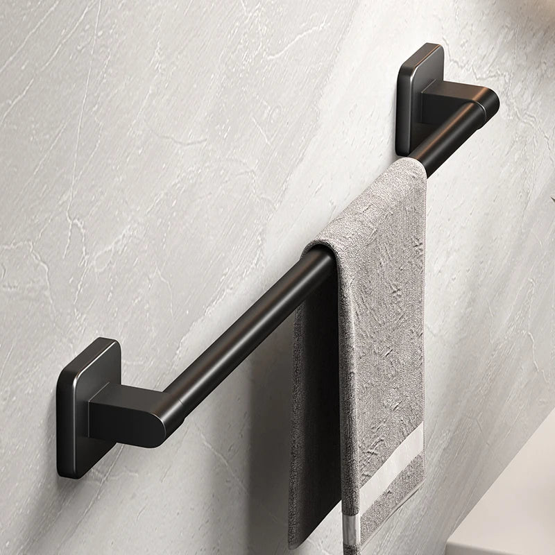 Self-Adhesive Black Aluminum Towel Bar for Bathroom Organization