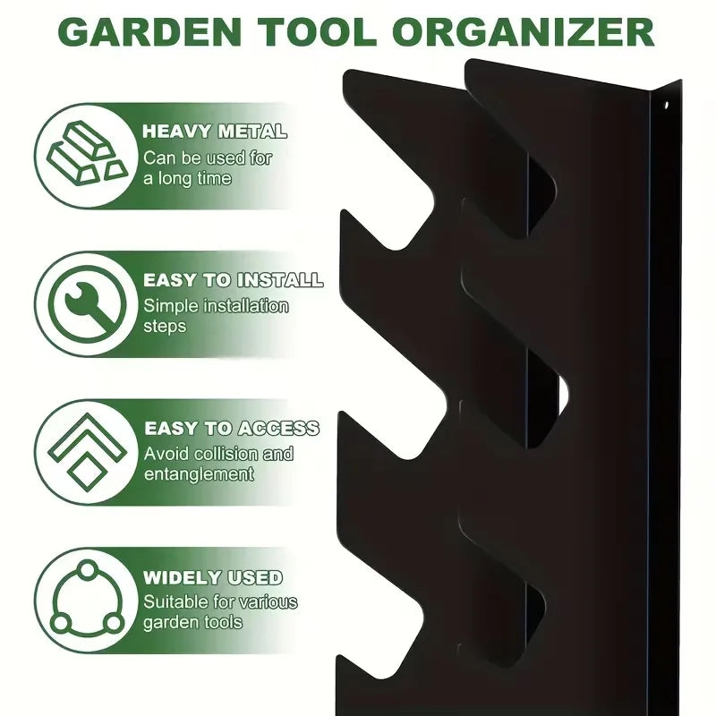 Wall-Mounted Metal Tool Rack for Garage or Shed Organization