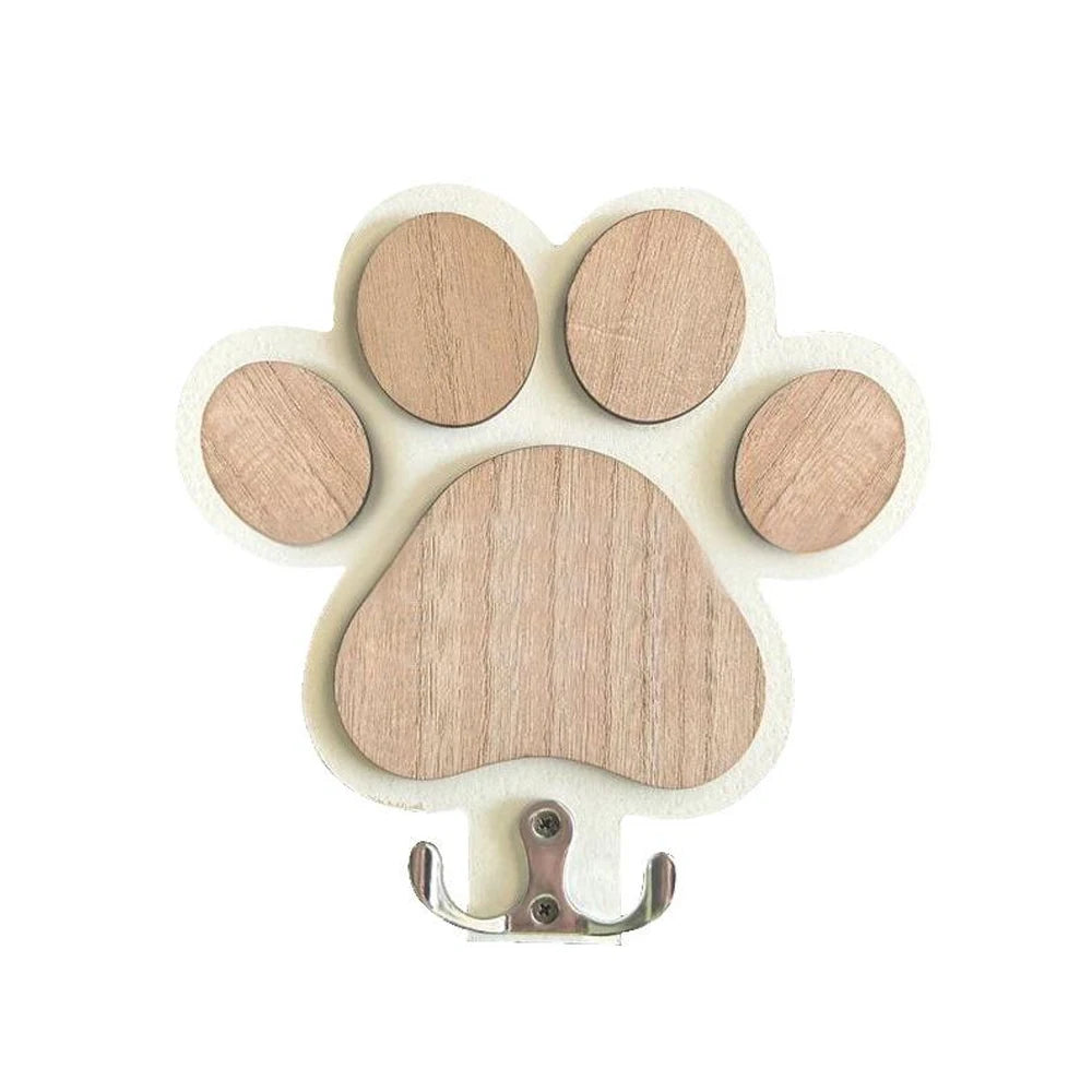 Paw Print Wooden Wall Hook for Leashes and Collars