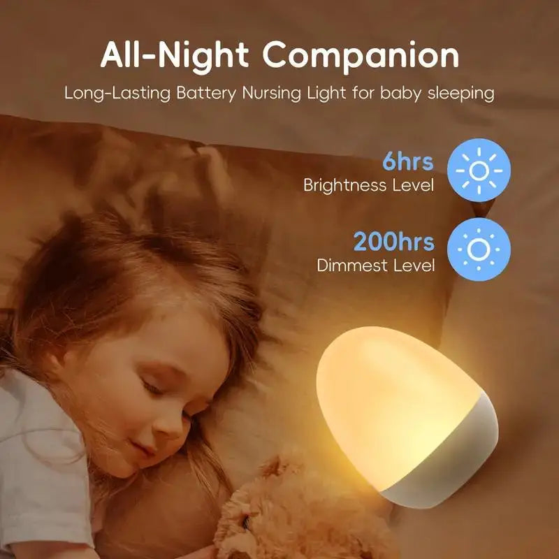 Child sleeping next to soft glowing egg-shaped night light in bedroom