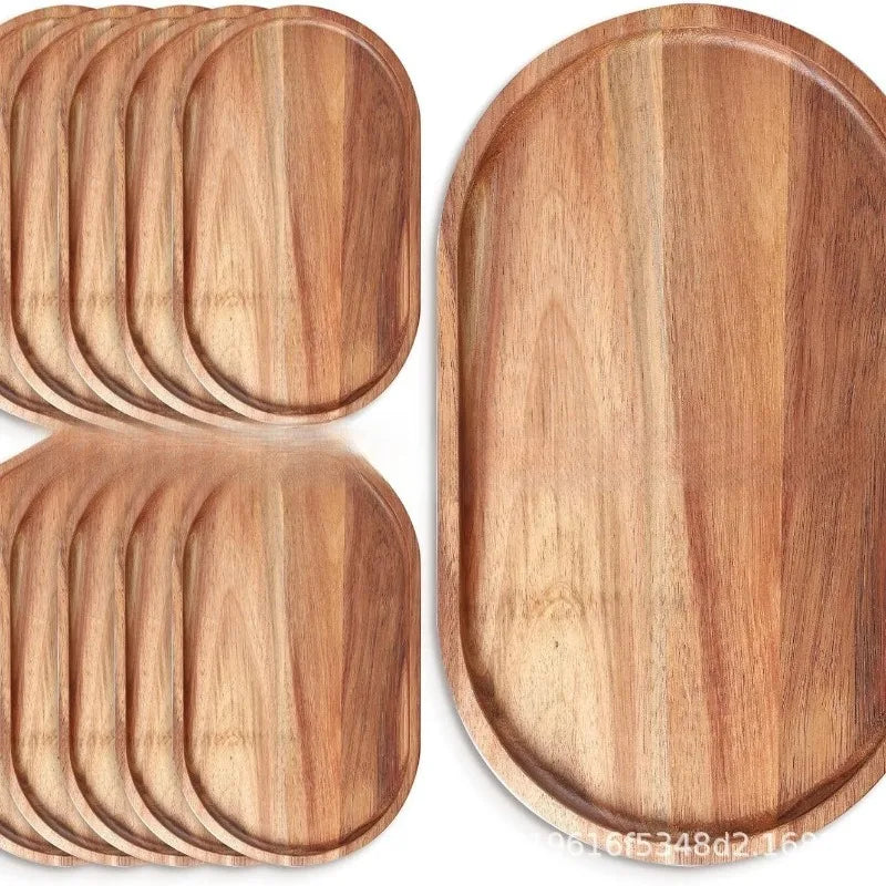 Mori Acacia Wood Decorative Tray – Oval & Rectangular Tabletop Organizer