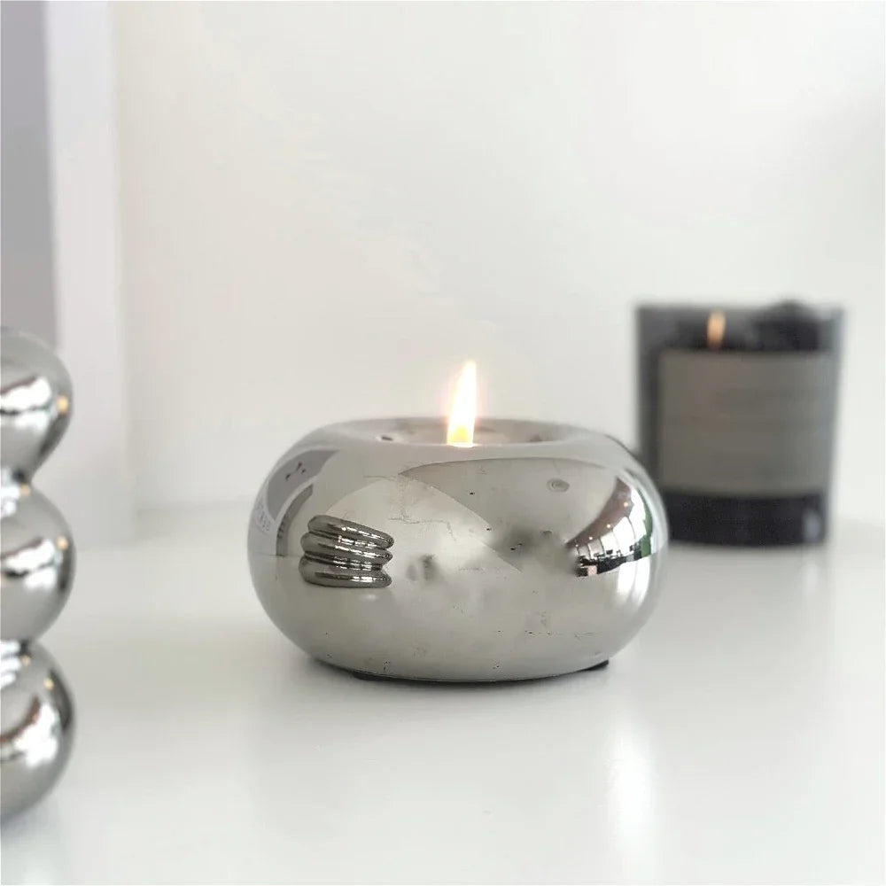 Caden Silvery Ceramic Tealight Holder