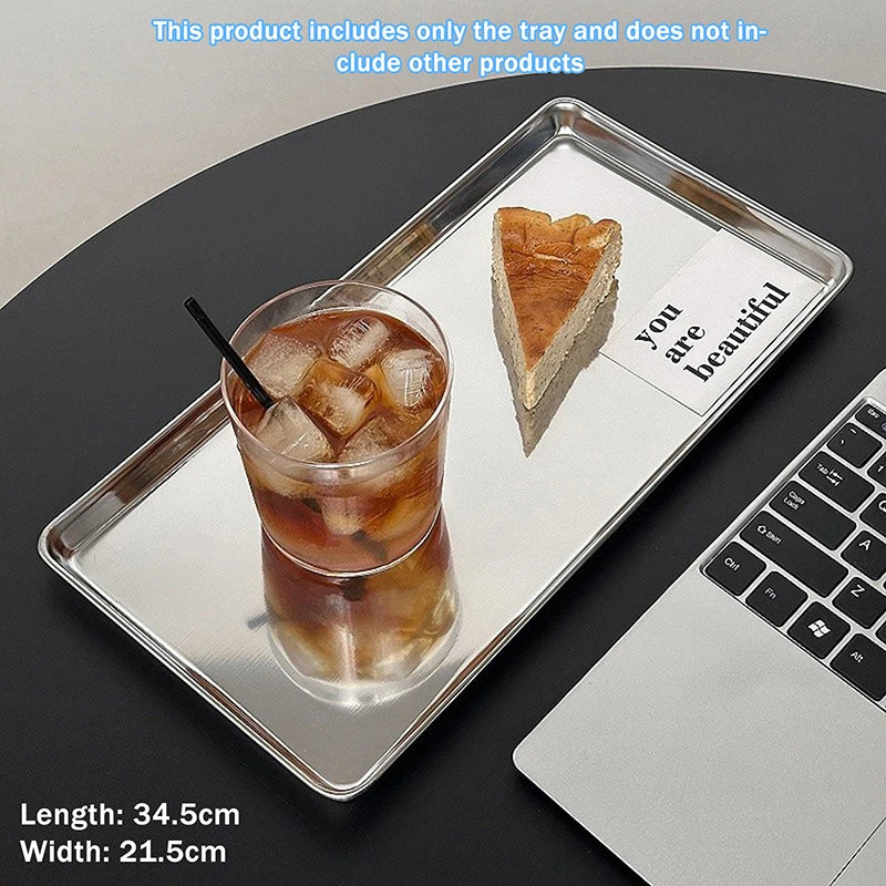 Minimalist Stainless Steel Serving Tray for Snacks, Drinks & Display