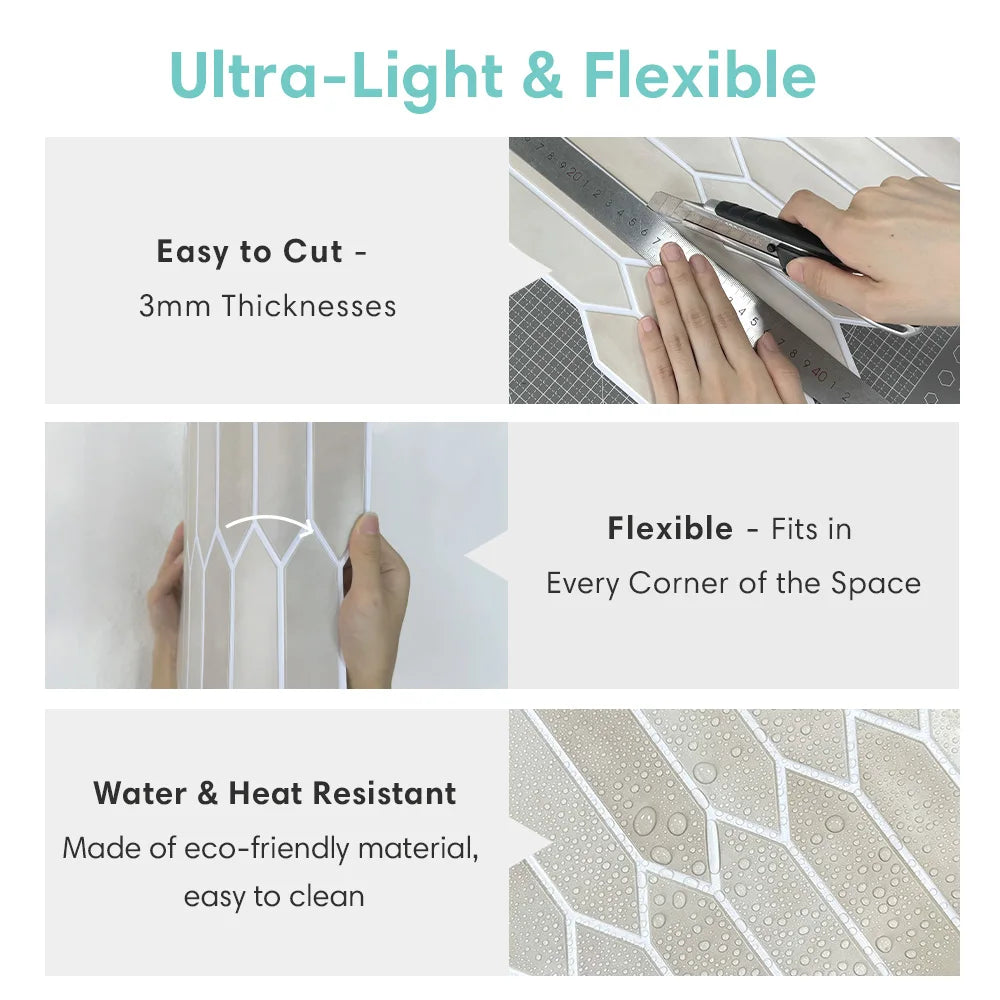 cutting and installing flexible peel and stick geometric wall panels