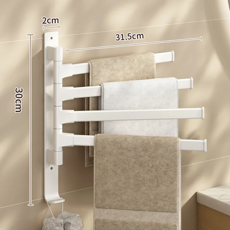 Wall-Mounted Rotating Aluminum Towel Rack for Bathroom or Kitchen – 2 to 5 Bars, Space-Saving Hanger in Black, Gray, or White