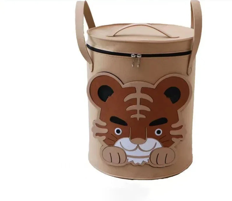 Cartoon Animal Felt Toy Storage Bin with Lid