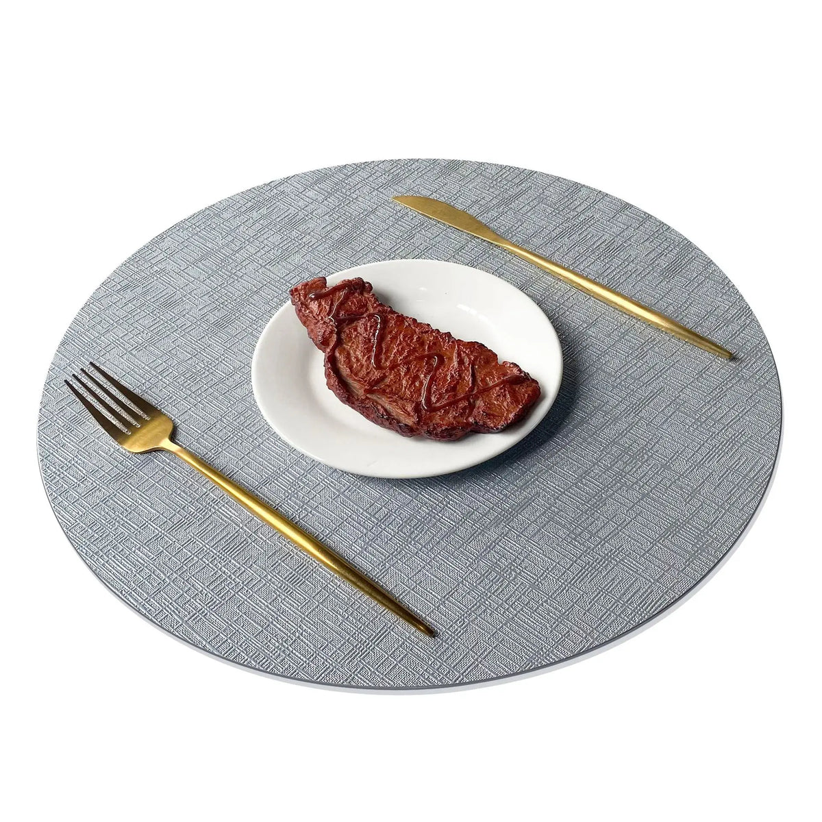 Textured Metallic PU Placemats for Dining Table – Heatproof & Wipeable in Round, Oval & Teardrop Shapes