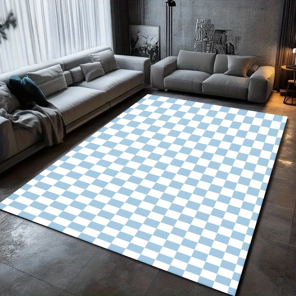 Washable Checkered Area Rug for Living Room, Bedroom, or Kitchen – Soft Low-Pile, Non-Slip Backing, Multiple Colors & Sizes