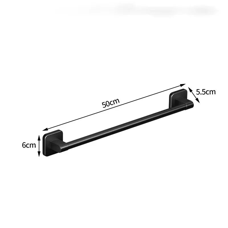Wall-Mounted Black Aluminum Towel Rack with No-Drill Adhesive for Bathroom or Kitchen Organization – 50cm