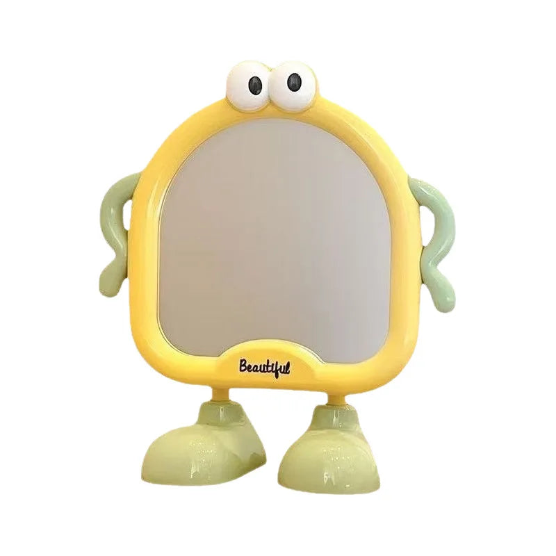 Playful Cartoon Desktop Makeup Mirror for Dorm, Bedroom, or Study Desk – Small Cute Standing Mirror in 3 Colors