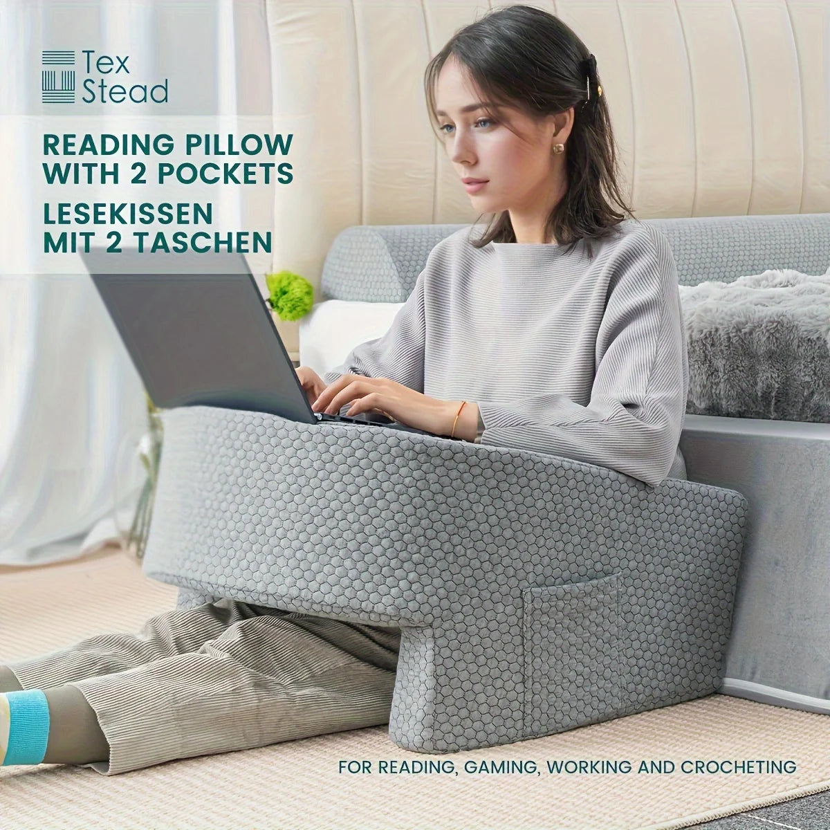 Extra Large Memory Foam Reading Pillow with Arm Rests and Pockets
