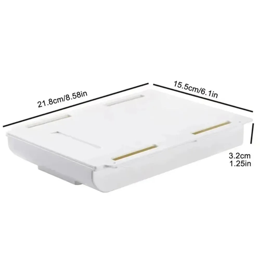 Self-Adhesive Under-Desk Storage Drawer for Office Desks & Vanity Tables – Plastic Hidden Organizer in Grey or White