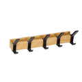 Wall Mounted Oak Coat Rack with 5 Movable Aluminum Hooks
