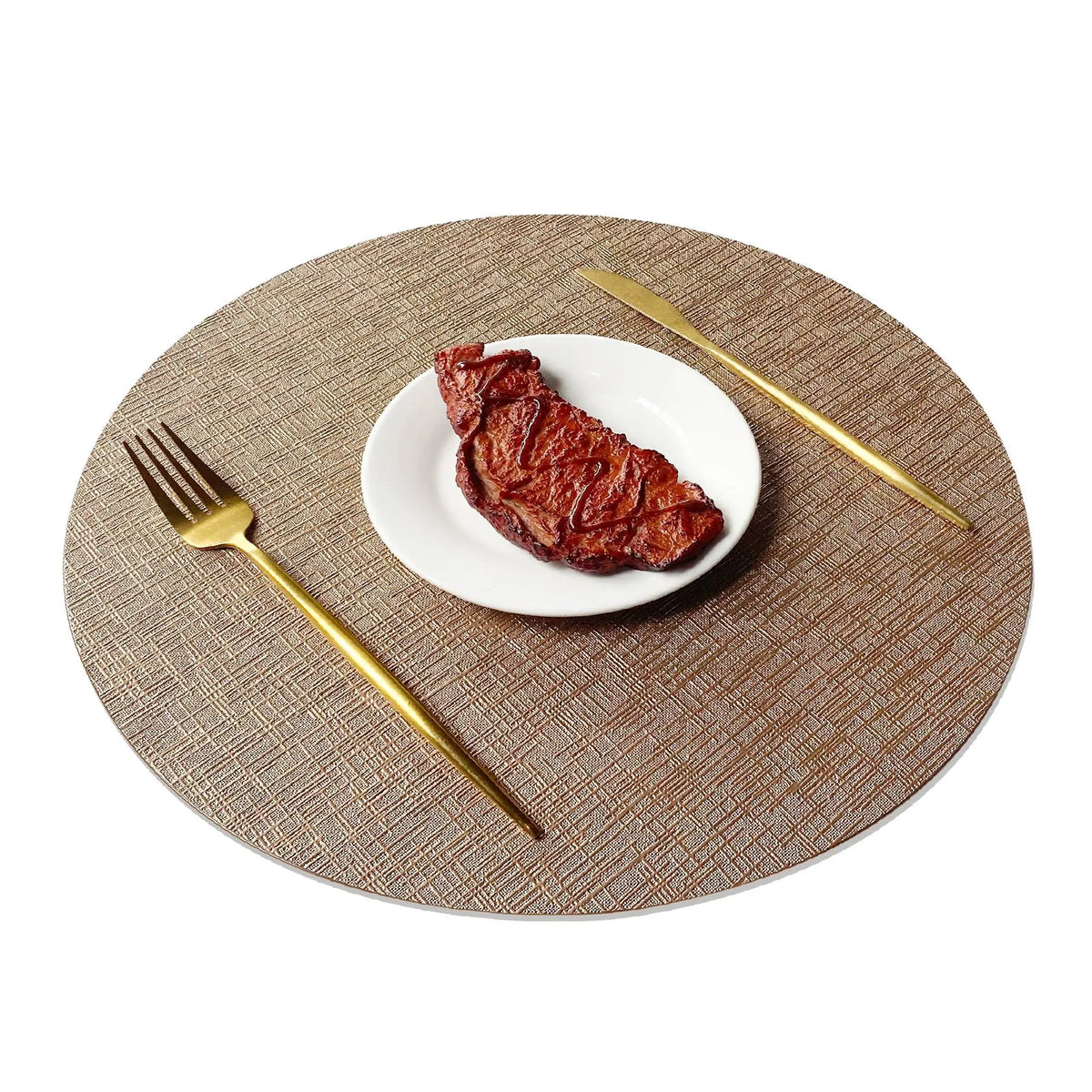 Textured Metallic PU Placemats for Dining Table – Heatproof & Wipeable in Round, Oval & Teardrop Shapes