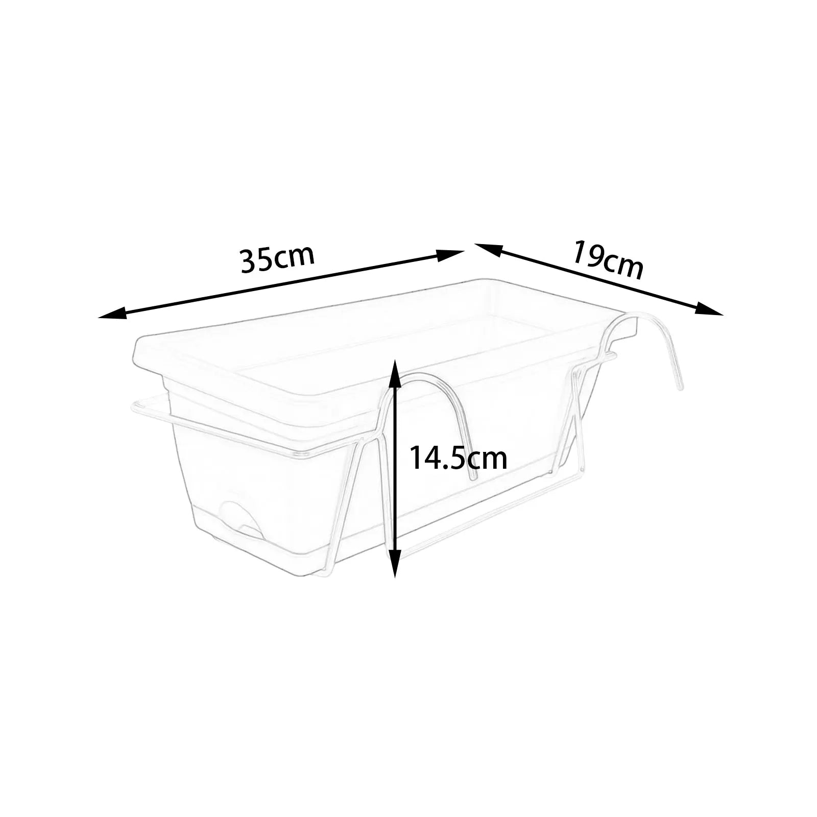 Balcony Railing Planter Box with Drainage Tray and Hanging Rack