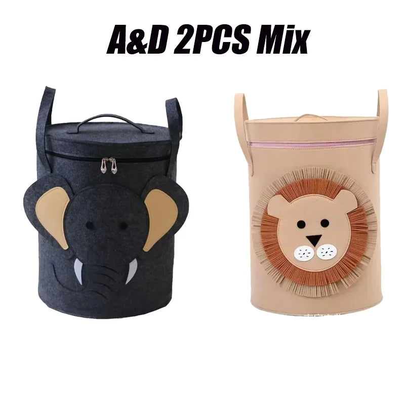Cartoon Animal Felt Toy Storage Bin with Lid