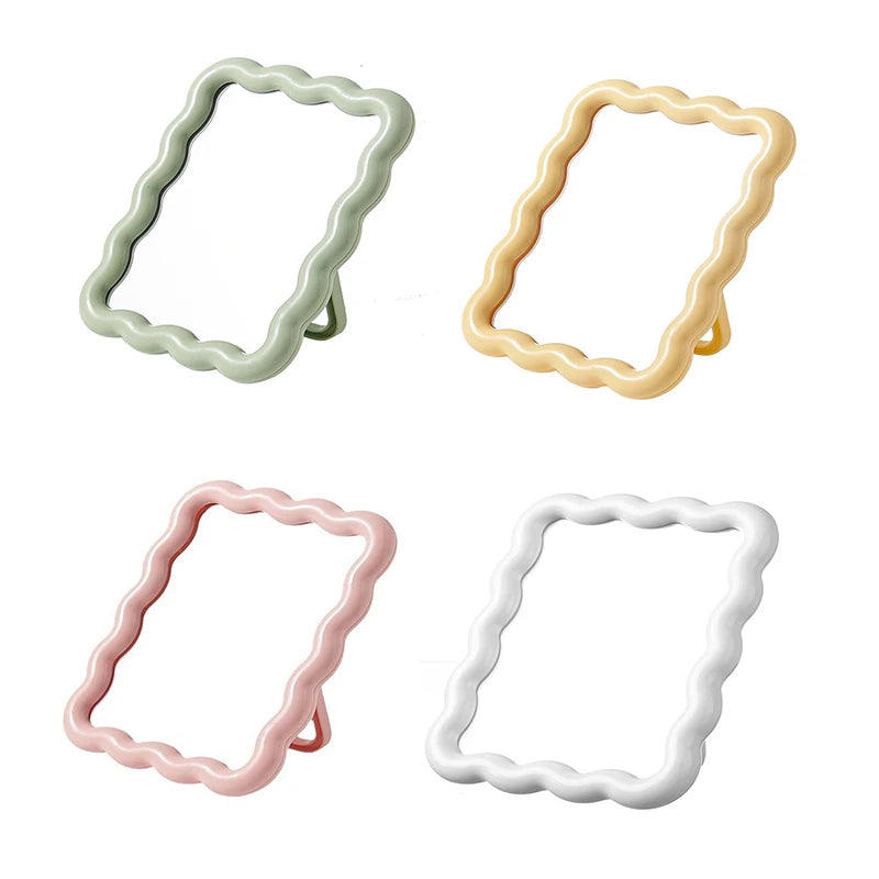 Wave Edge Desktop Makeup Mirror – Compact, Freestanding or Wall-Hanging, in Soft Pastel Colors