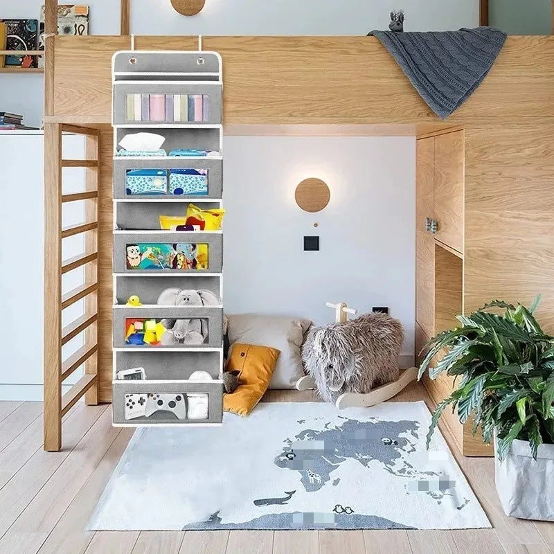 5-Shelf Over-the-Door Hanging Organizer with Large Pockets – Grey