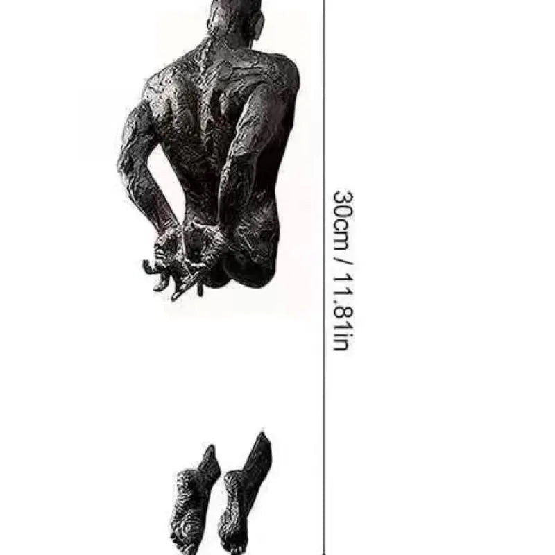 Verro Abstract Climbing Man 3D Wall Sculpture in Imitation Copper Resin for Dramatic Modern Living Room or Entryway Art