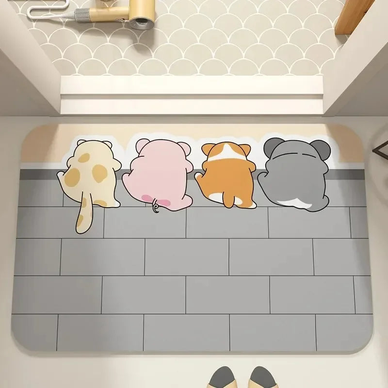 Cartoon Pets Non-Slip Doormat for Entryway, Kitchen, or Bathroom