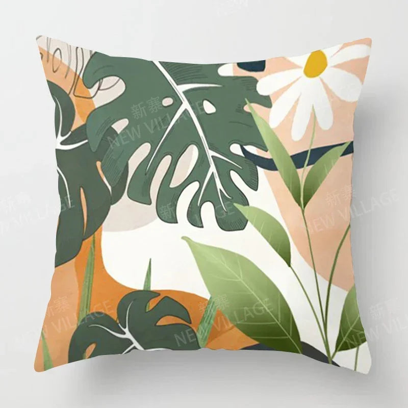 Morandi Autumn Botanical Throw Pillow Cover – Soft Polyester Square Cushion Cover for Couch, Bed, or Living Room Decor