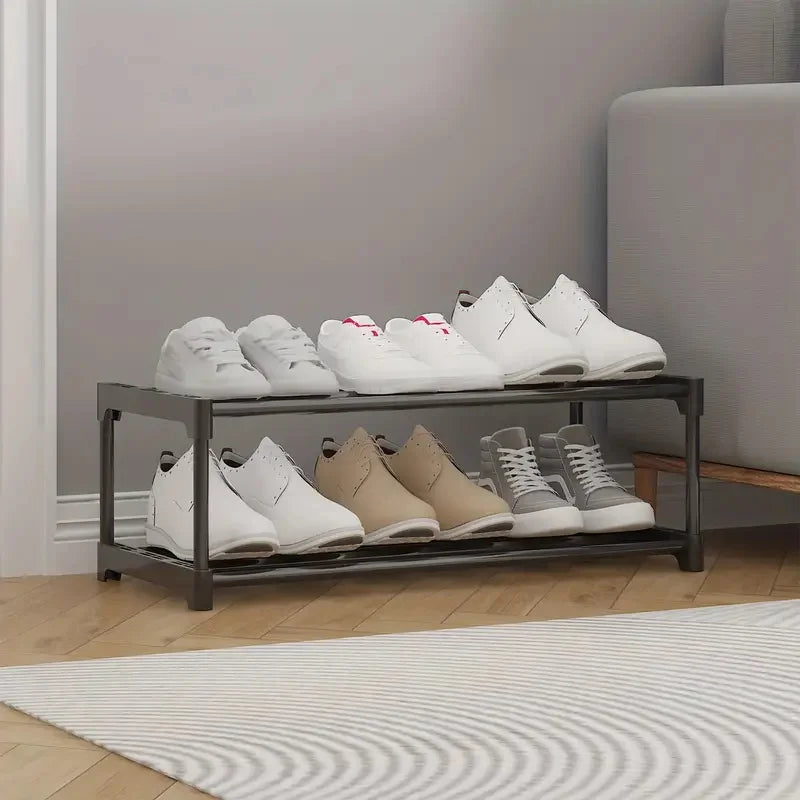 Adjustable Two-Tier Shoe Rack for Entryway or Closet, Black or White