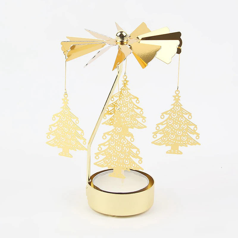 Spinning Metal Tealight Candle Holder with Rotating Charms for Cozy Home Decor & Festive Table Setting