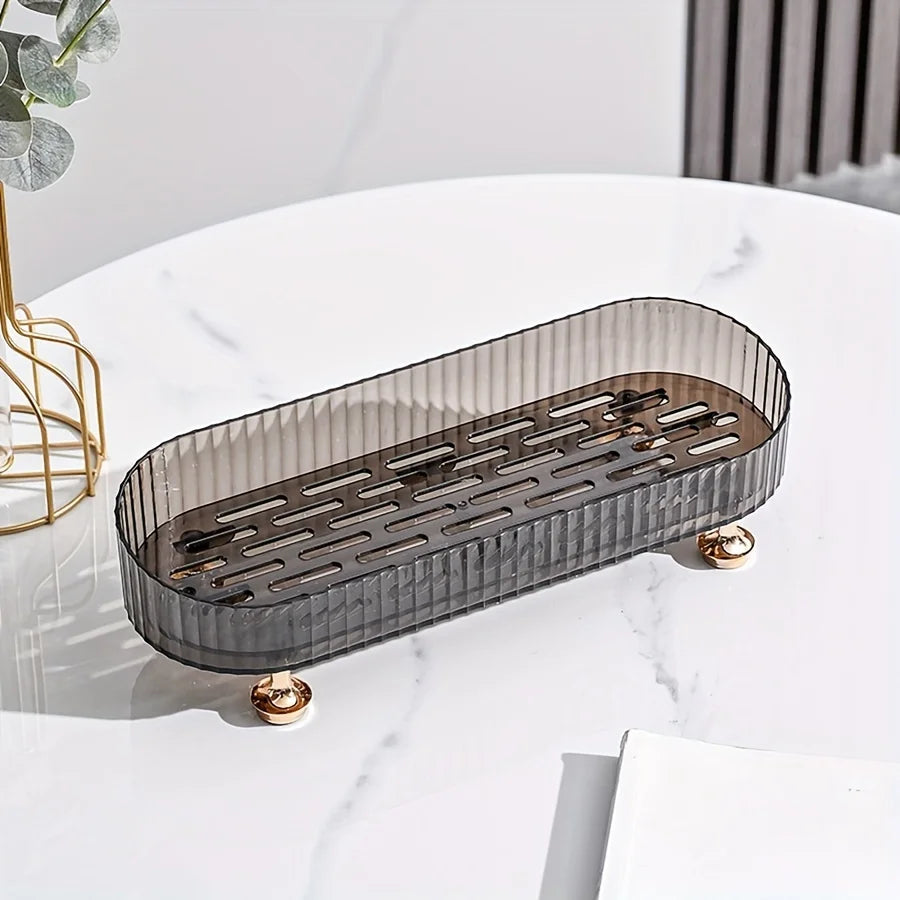 Acrylic Vanity Tray with Gold Feet for Bathroom and Dresser Organization
