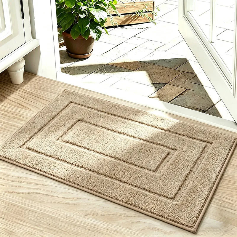 Absorbent Non-Slip Polyester Door Mat for Entryway, Bathroom, or Bedroom — Washable, Soft Pile, Solid Colors, Two Sizes