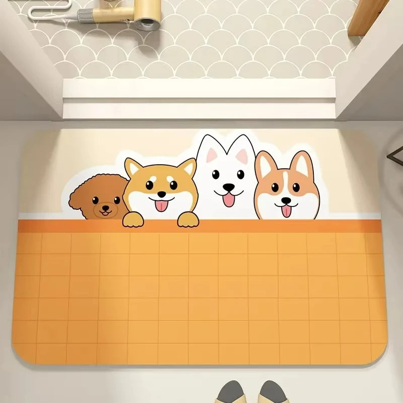 Cartoon Pets Non-Slip Doormat for Entryway, Kitchen, or Bathroom