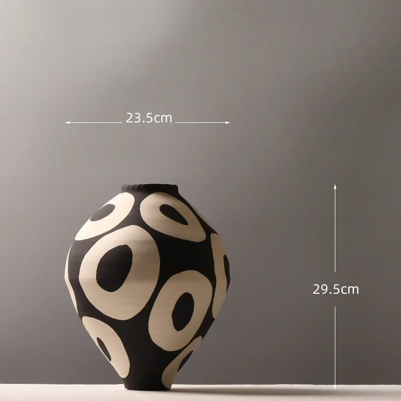 Hand-Drawn Geometric Ceramic Vase for Tabletop Arrangement