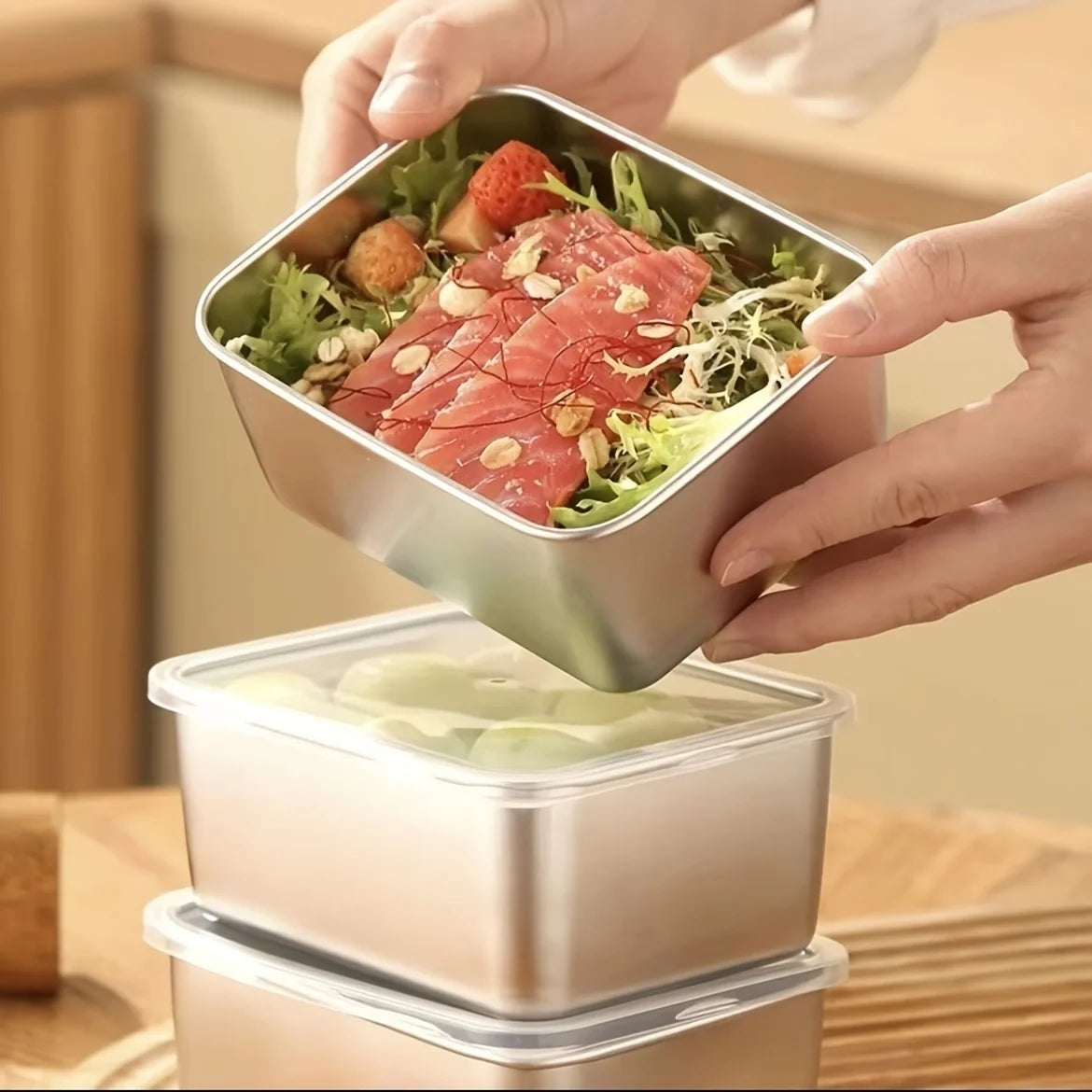 Stackable Stainless Steel Food Storage Containers with Lids – Set of 6