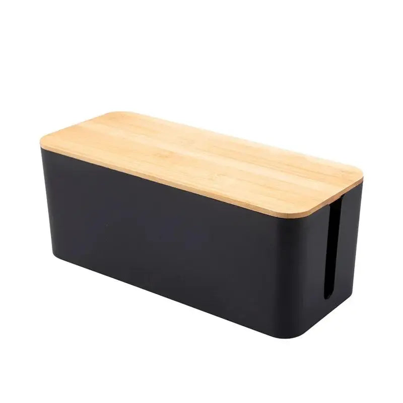 Cable Management Box with Wood Grain Lid – Home & Office Cord Organizer