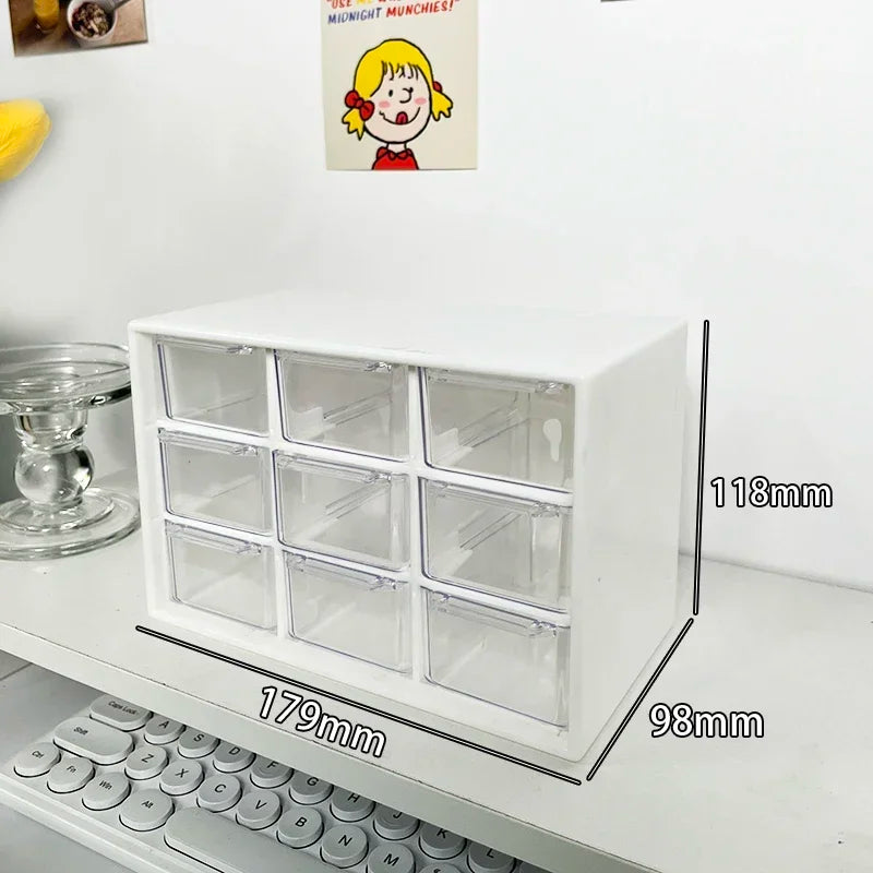 Transparent 9-Drawer Desktop Organizer Box