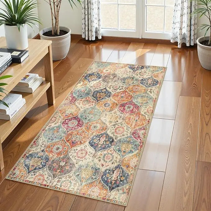 Sonora Trellis Vintage-Inspired Runner Rug for Hallway, Kitchen, or Entryway – Soft Washable Polyester with Non-Slip Backing