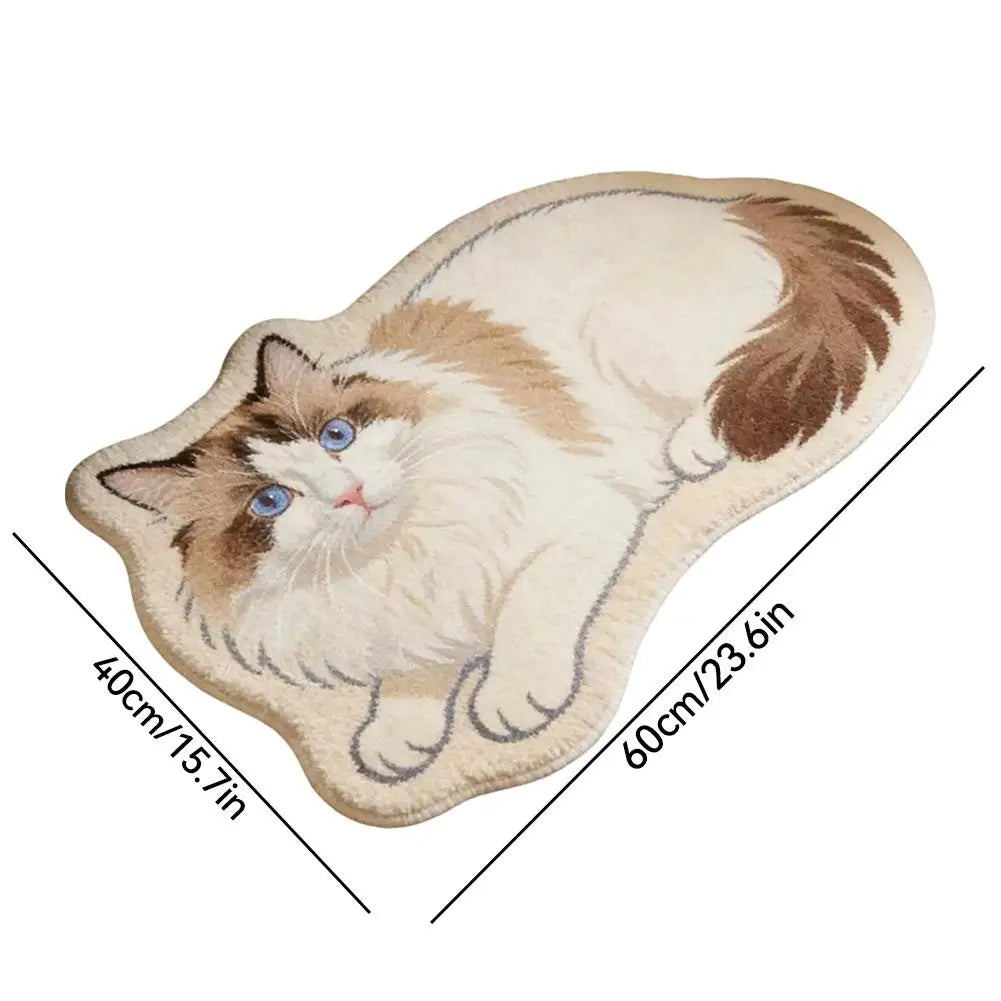 Hazel Cat-Shaped Plush Bedroom Rug – Soft Non-Slip Accent Mat for Cat Lovers (40x60cm, Multiple Styles)